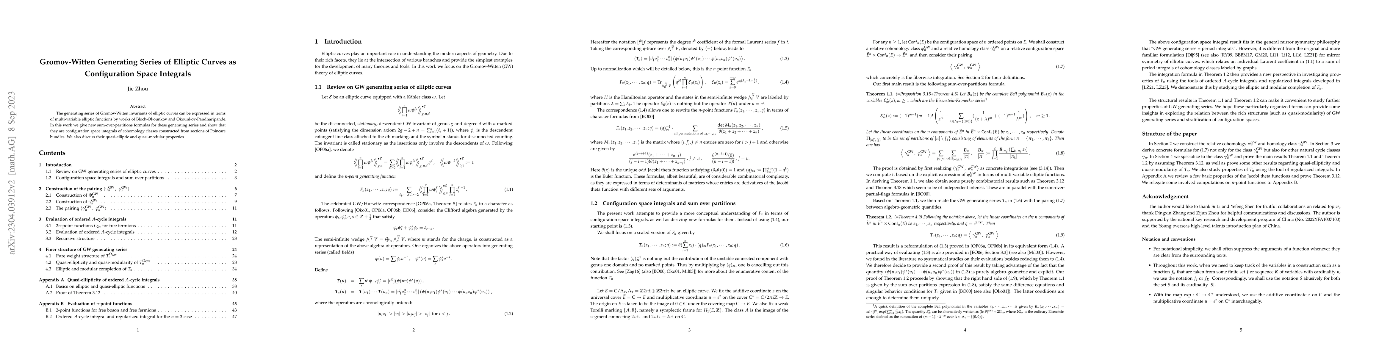 Thumbnail for Gromov-Witten Generating Series of Elliptic Curves as Configuration
  Space Integrals
