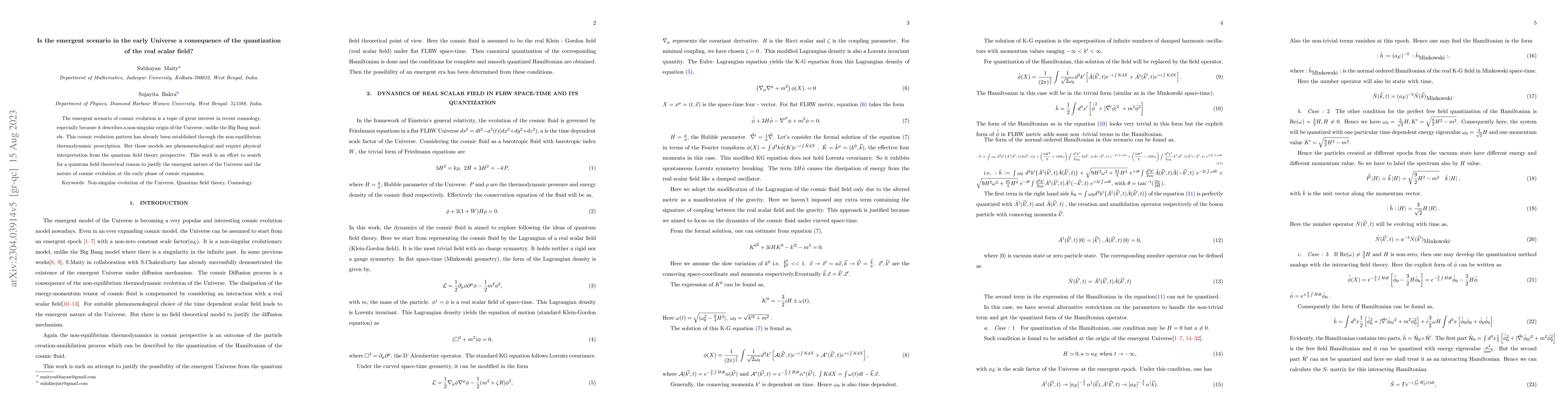 Thumbnail for Is emergent scenario in the early Universe a consequence of the dynamics
  of real scalar field particle ?