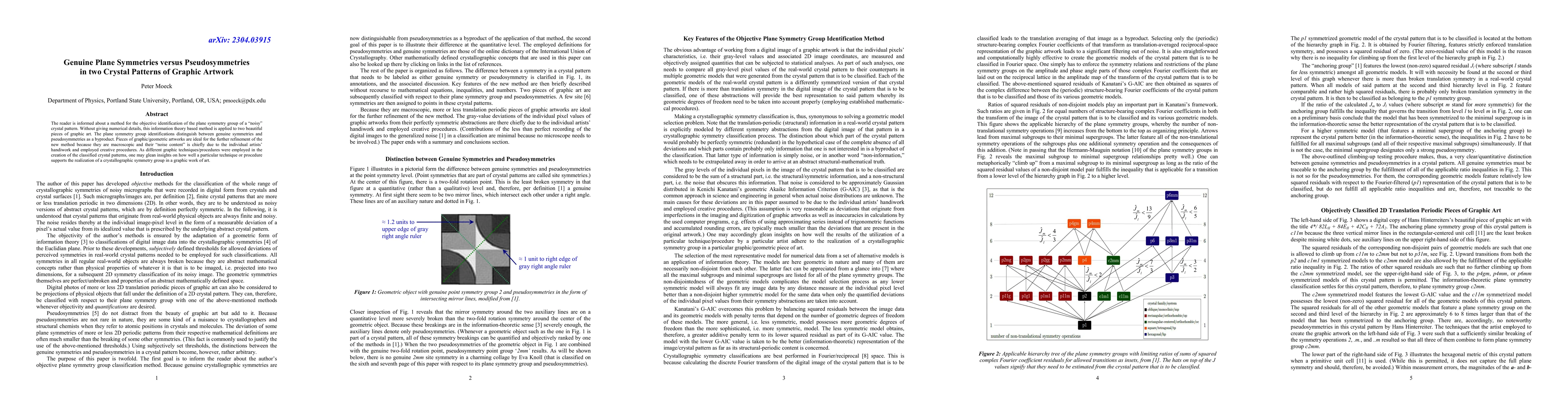 Thumbnail for Genuine Plane Symmetries versus Pseudosymmetries in two Crystal Patterns
  of Graphic Artwork