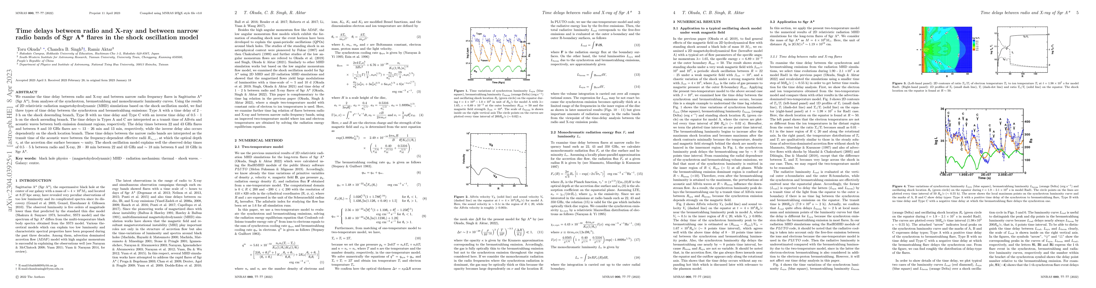 Thumbnail for Time delays between radio and X-ray and between narrow radio bands of
  Sgr A* flares in the shock oscillation model