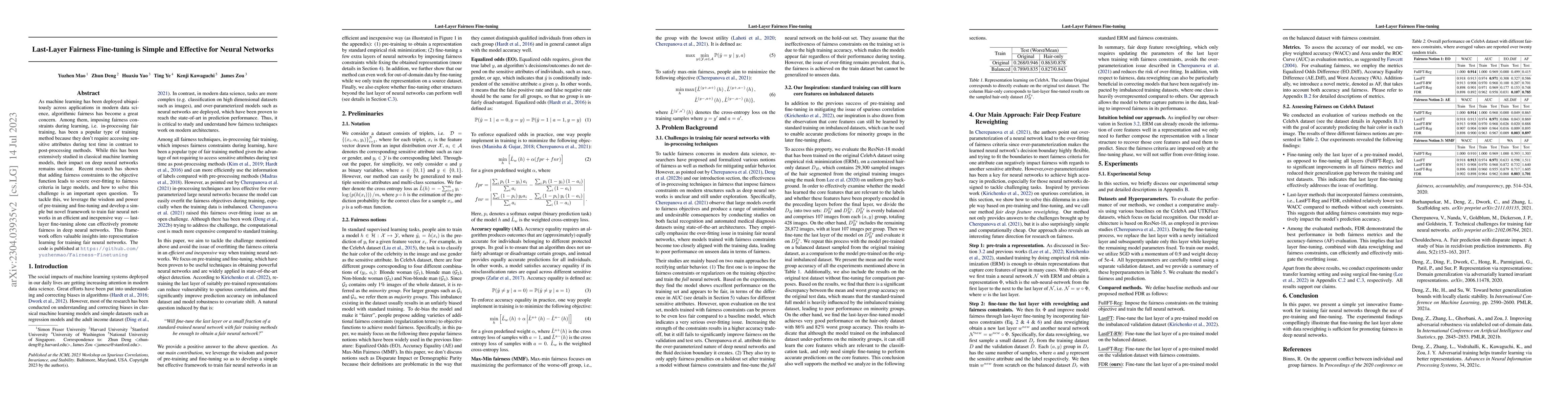Thumbnail for Last-Layer Fairness Fine-tuning is Simple and Effective for Neural
  Networks