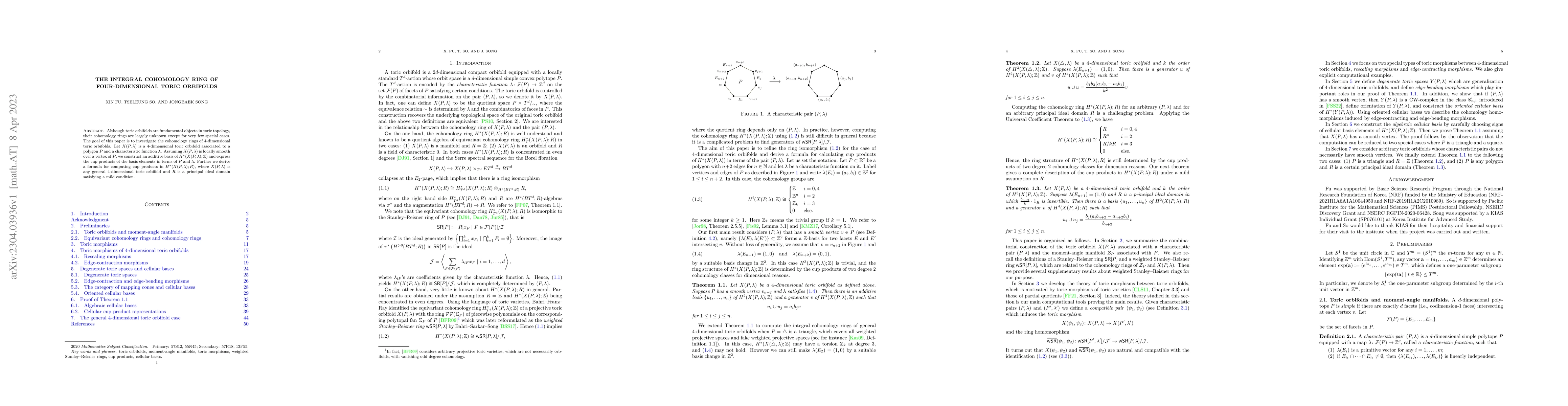 Thumbnail for The integral cohomology ring of four-dimensional toric orbifolds