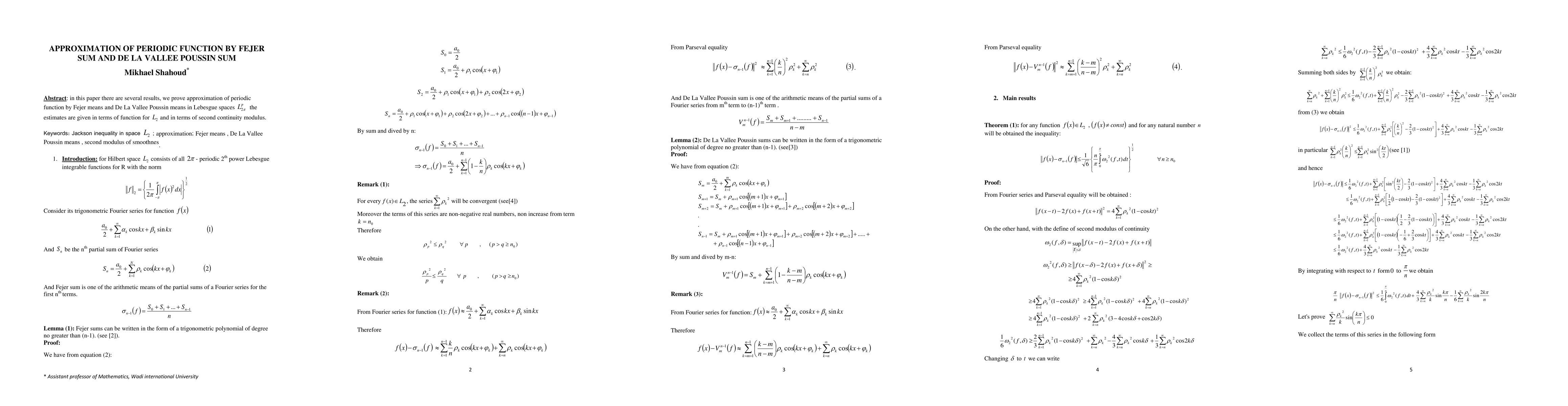 Thumbnail for Approximation of periodic function by Fejer sum and de la Vallee Poussin
  sum