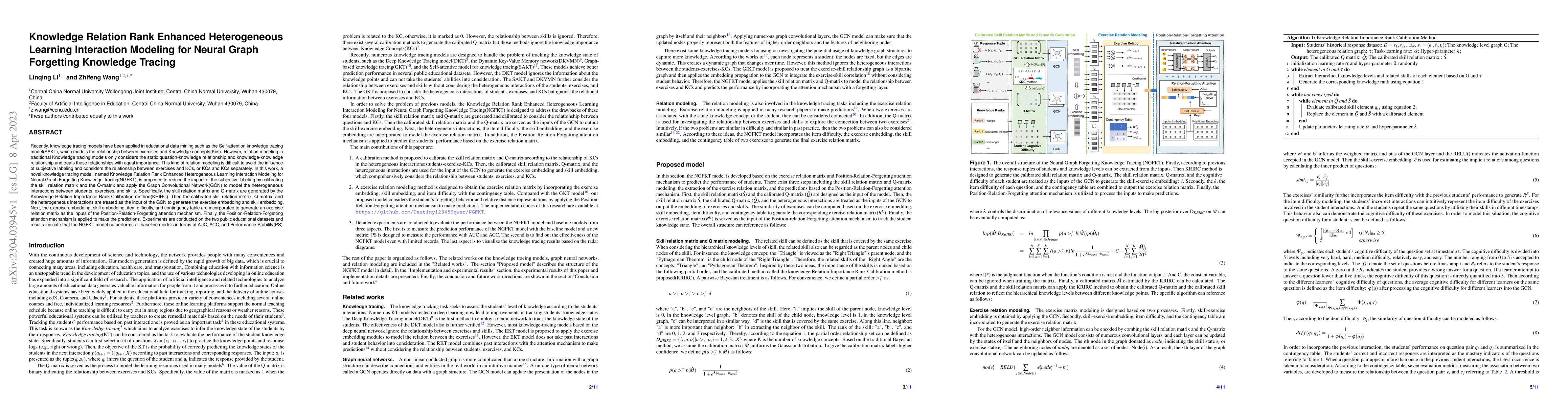 Thumbnail for Knowledge Relation Rank Enhanced Heterogeneous Learning Interaction
  Modeling for Neural Graph Forgetting Knowledge Tracing