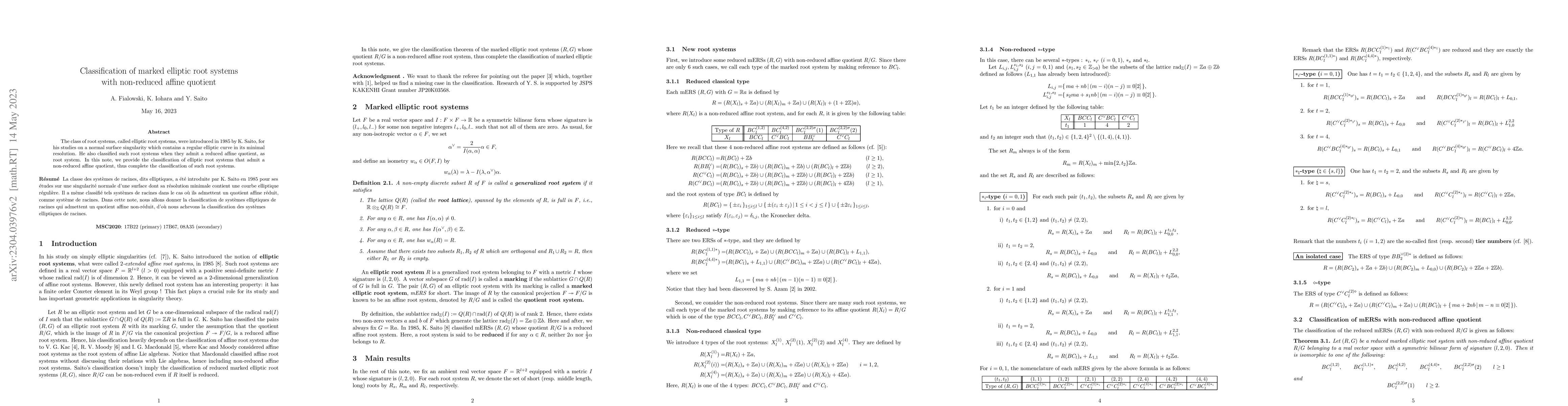 Thumbnail for Classification of marked elliptic root systems with non-reduced affine
  quotient