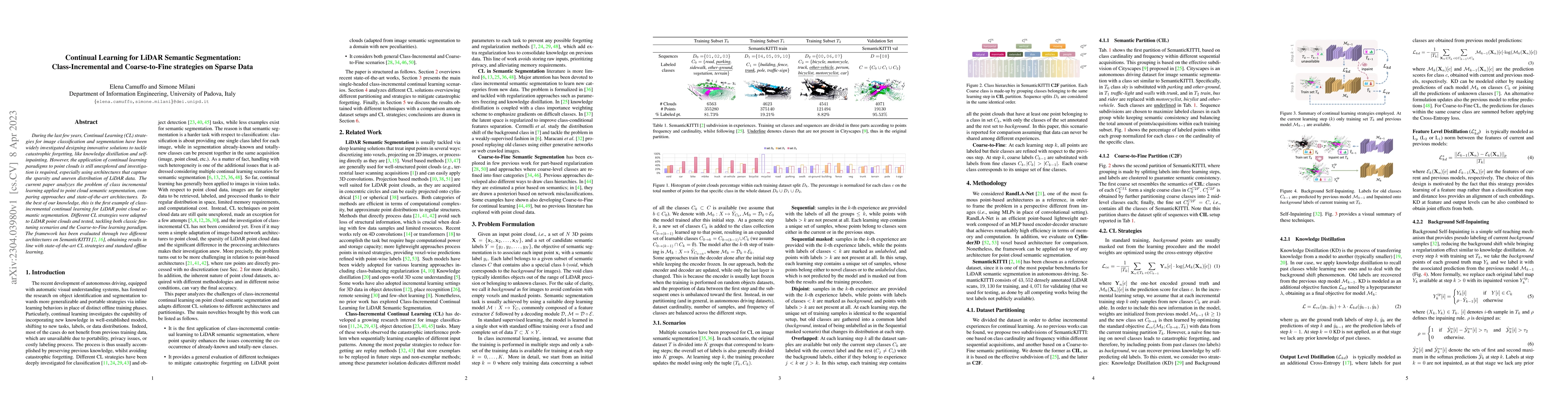 Thumbnail for Continual Learning for LiDAR Semantic Segmentation: Class-Incremental
  and Coarse-to-Fine strategies on Sparse Data