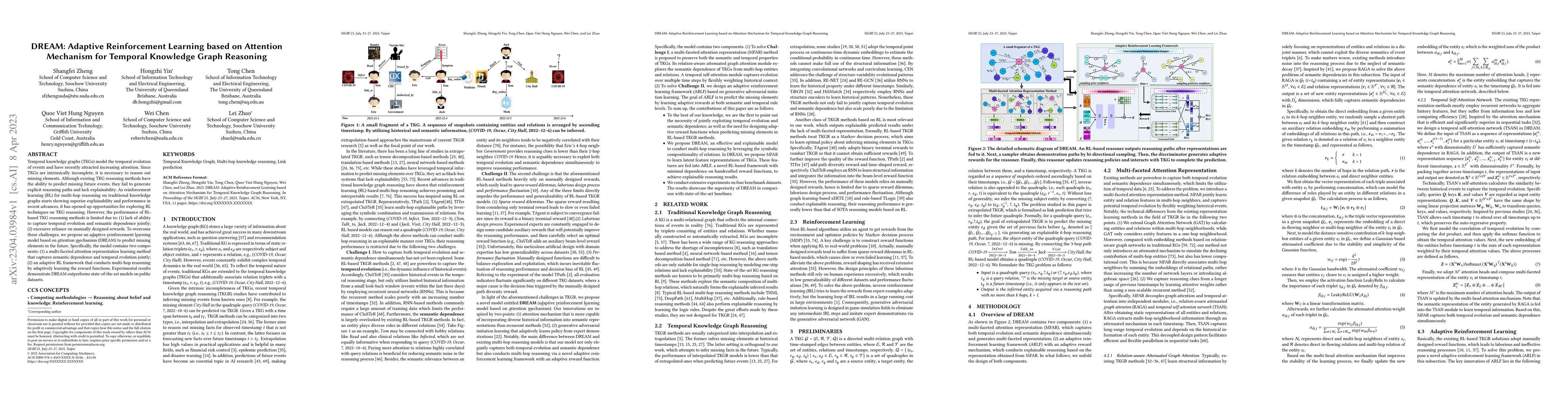 Thumbnail for DREAM: Adaptive Reinforcement Learning based on Attention Mechanism for
  Temporal Knowledge Graph Reasoning