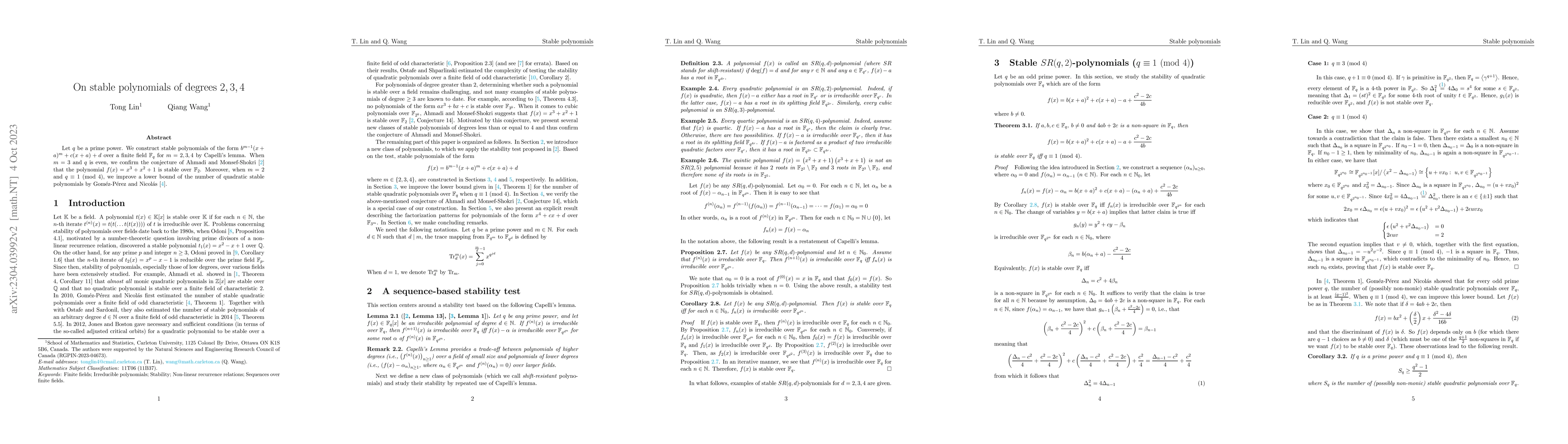 Thumbnail for On stable polynomials of degrees $2,3,4$