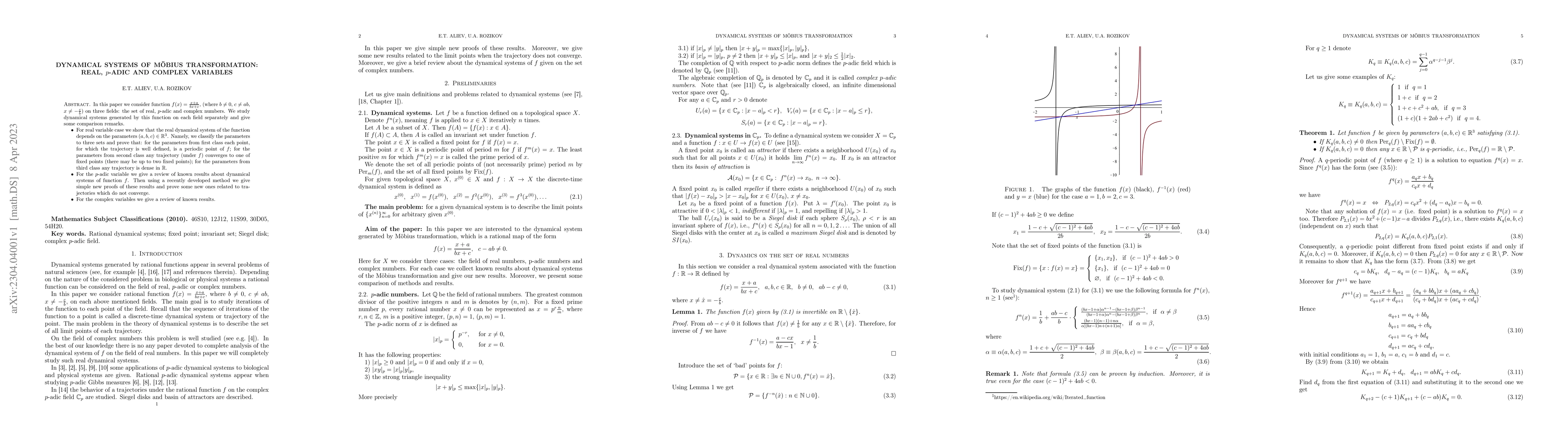 Thumbnail for Dynamical systems of M\"obius transformation: real, $p$-adic and complex
  variables