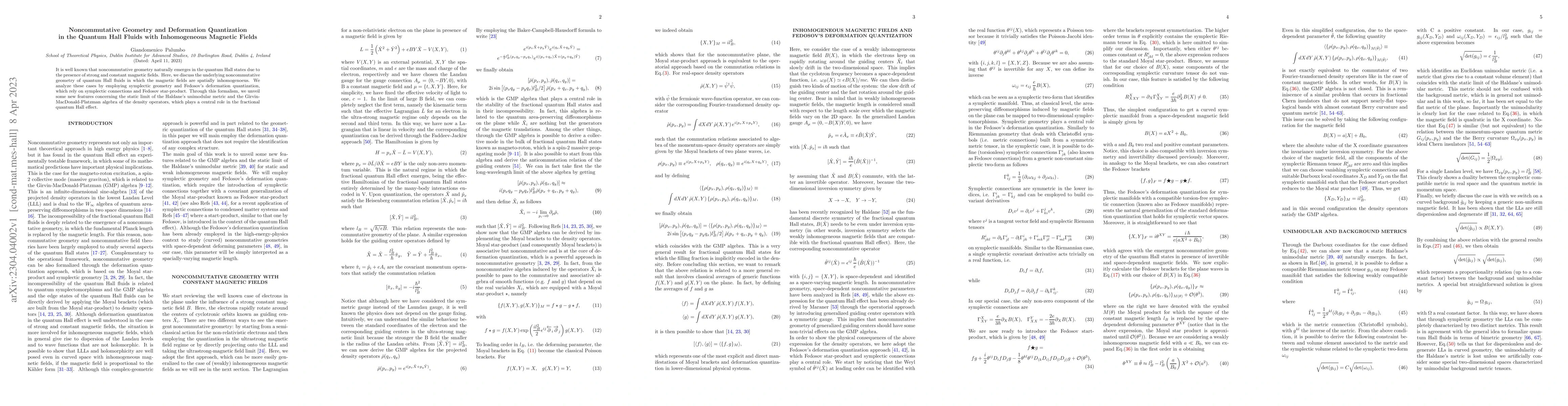 Thumbnail for Noncommutative Geometry and Deformation Quantization in the Quantum Hall
  Fluids with Inhomogeneous Magnetic Fields