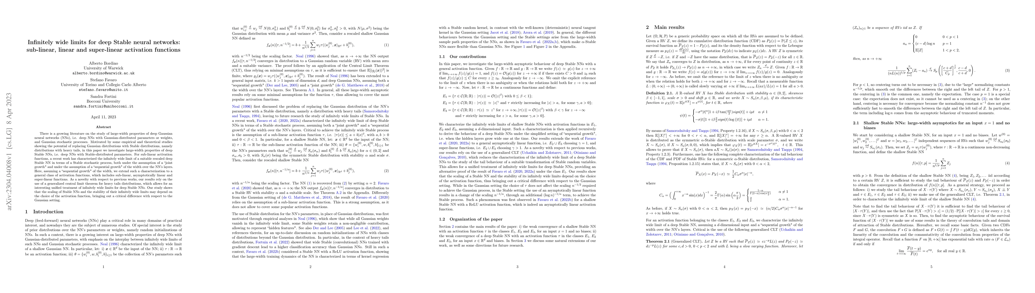 Thumbnail for Infinitely wide limits for deep Stable neural networks: sub-linear,
  linear and super-linear activation functions