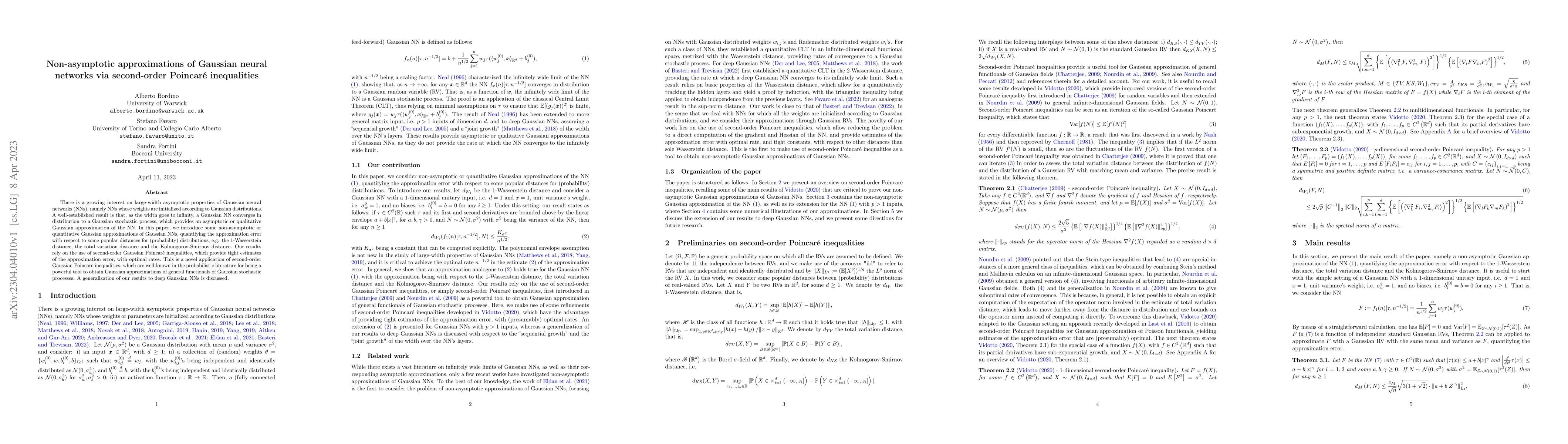 Thumbnail for Non-asymptotic approximations of Gaussian neural networks via
  second-order Poincar\'e inequalities
