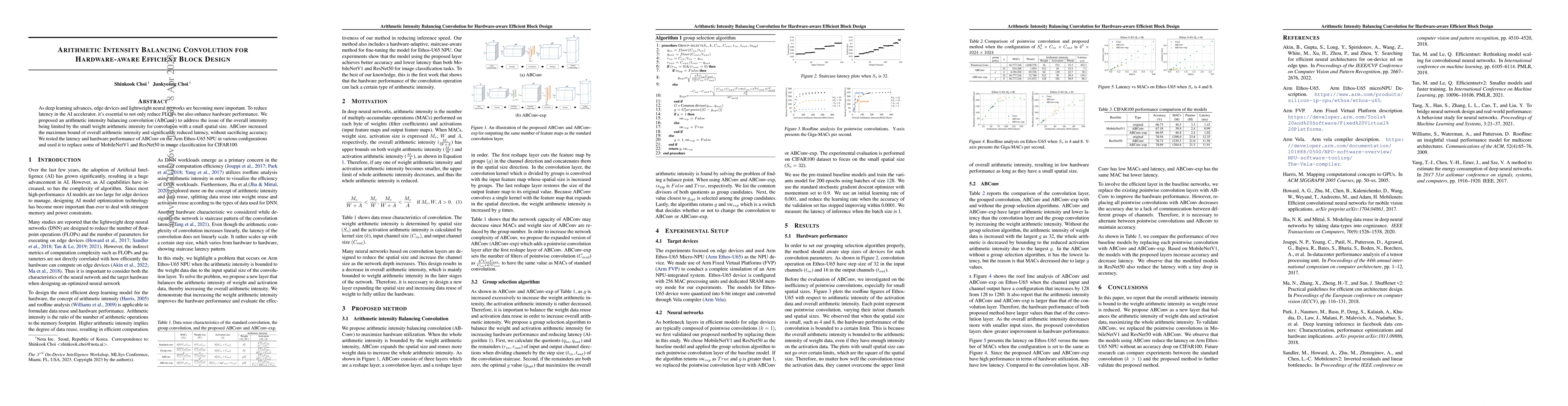 Thumbnail for Arithmetic Intensity Balancing Convolution for Hardware-aware Efficient
  Block Design