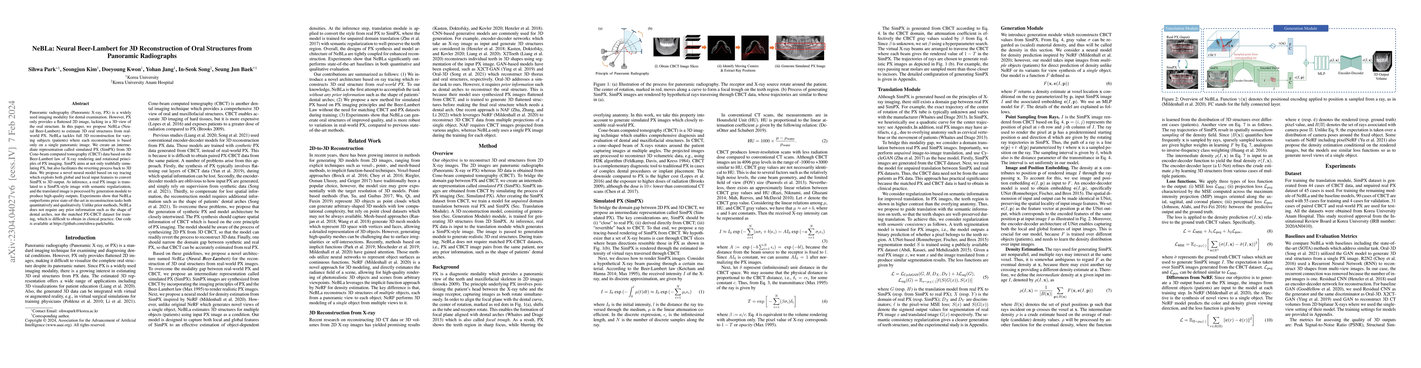 Thumbnail for NeBLa: Neural Beer-Lambert for 3D Reconstruction of Oral Structures from
  Panoramic Radiographs