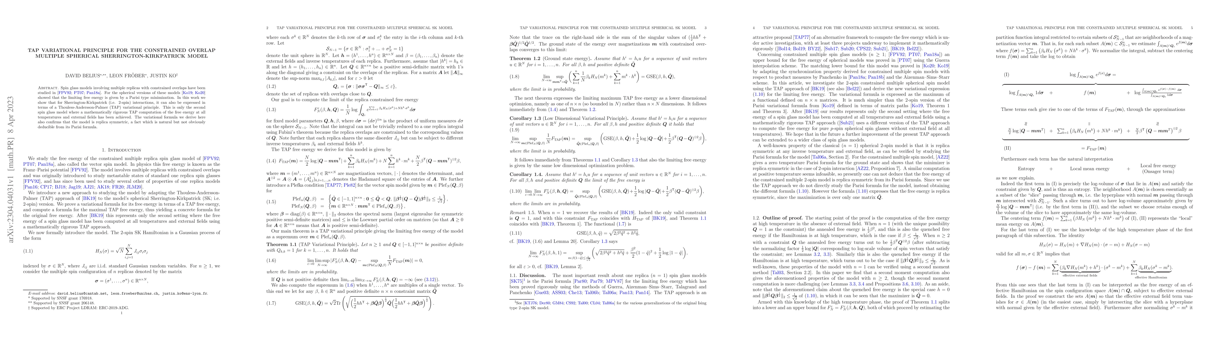 Thumbnail for TAP variational principle for the constrained overlap multiple spherical
  Sherrington-Kirkpatrick model