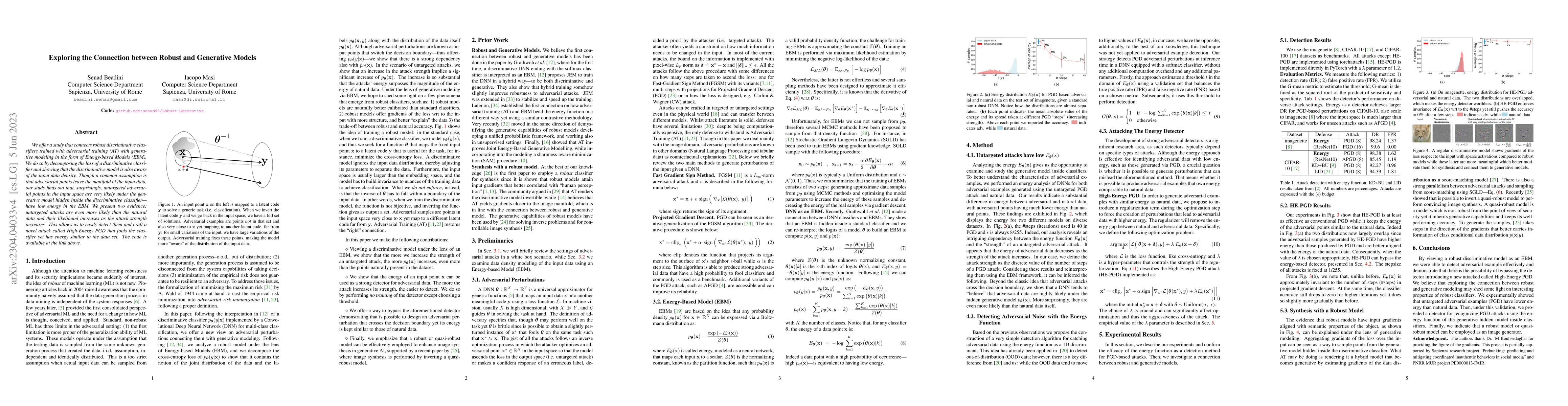 Thumbnail for Exploring the Connection between Robust and Generative Models