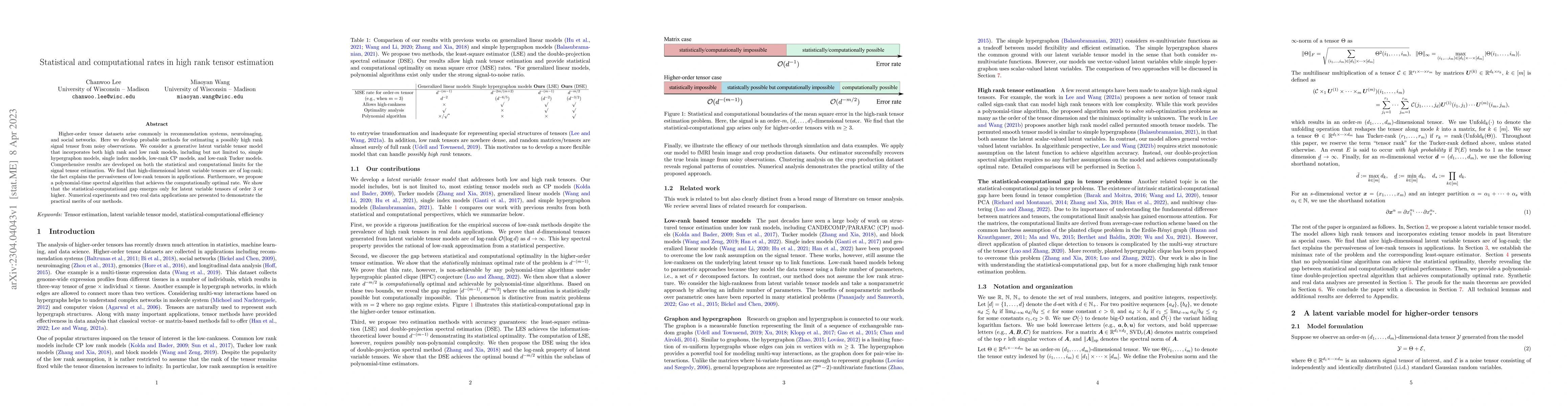 Thumbnail for Statistical and computational rates in high rank tensor estimation