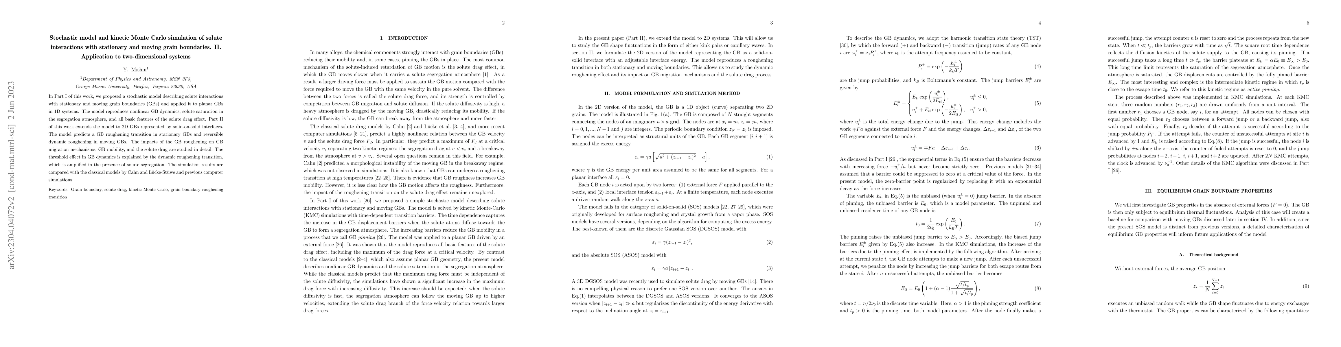 Thumbnail for Stochastic model and kinetic Monte Carlo simulation of solute
  interactions with stationary and moving grain boundaries. II. Application to
  two-dimensional systems