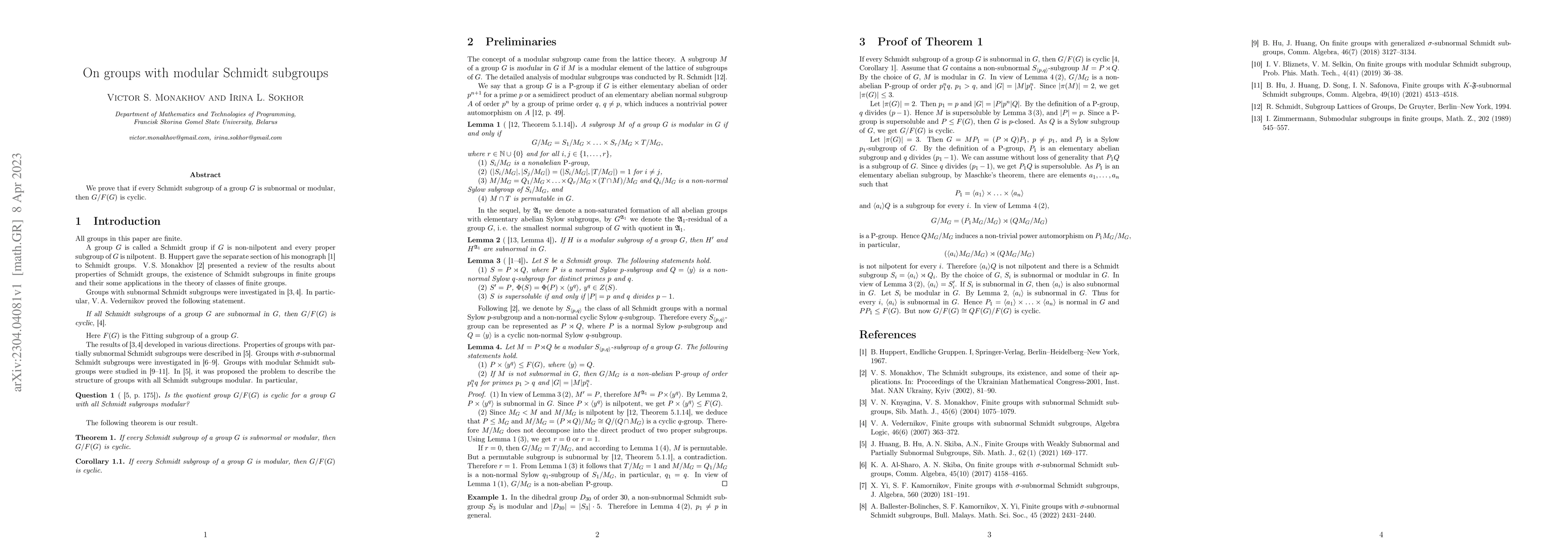 Thumbnail for On groups with modular Schmidt subgroups