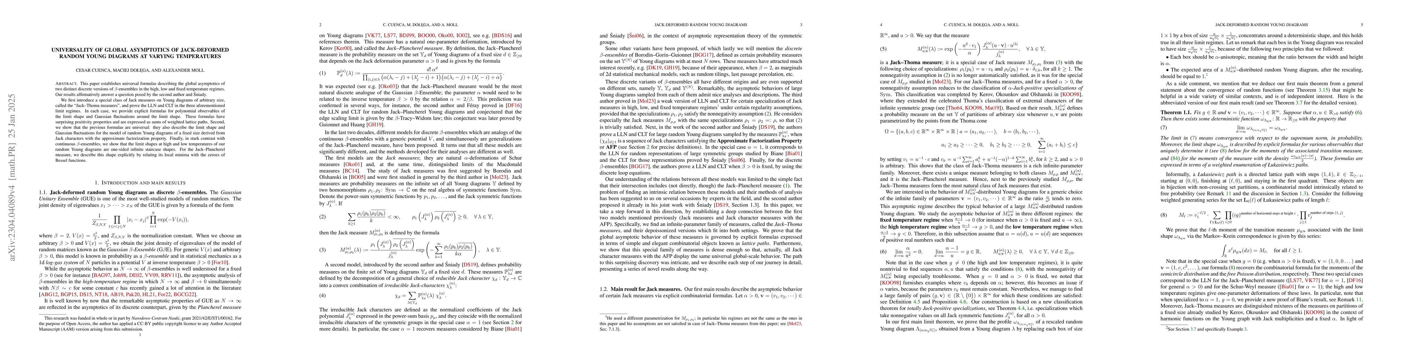 Thumbnail for Universality of global asymptotics of Jack-deformed random Young
  diagrams at varying temperatures
