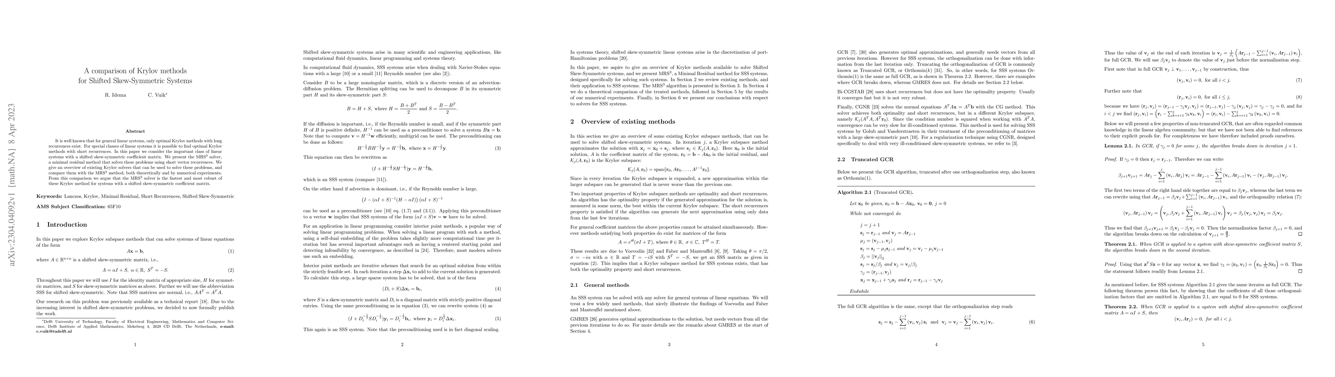 Thumbnail for A comparison of Krylov methods for Shifted Skew-Symmetric Systems