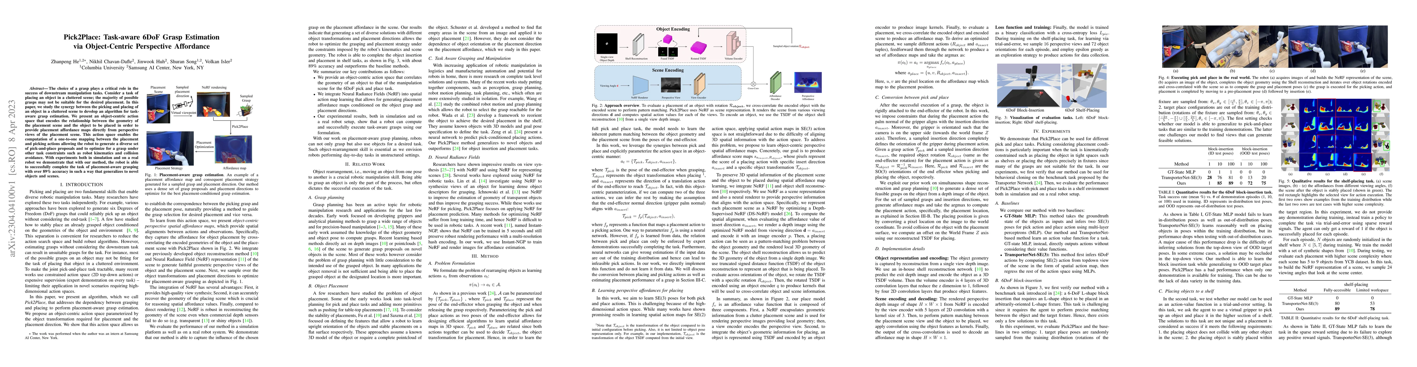 Thumbnail for Pick2Place: Task-aware 6DoF Grasp Estimation via Object-Centric
  Perspective Affordance