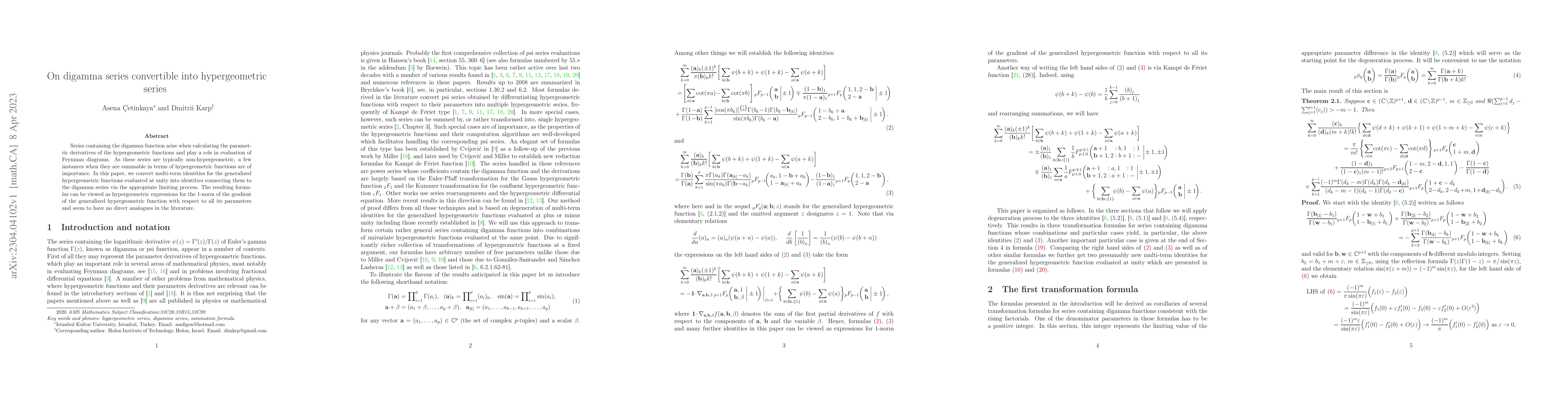 Thumbnail for On digamma series convertible into hypergeometric series