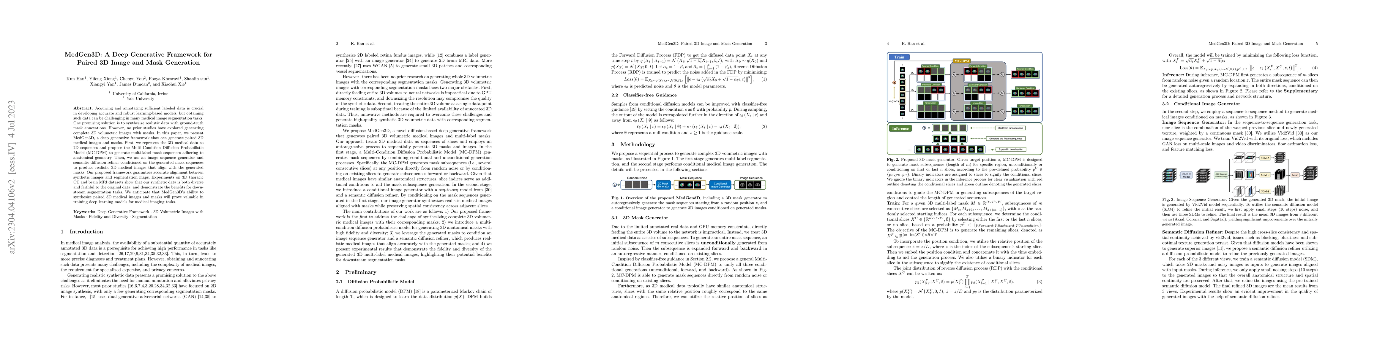 Thumbnail for MedGen3D: A Deep Generative Framework for Paired 3D Image and Mask
  Generation