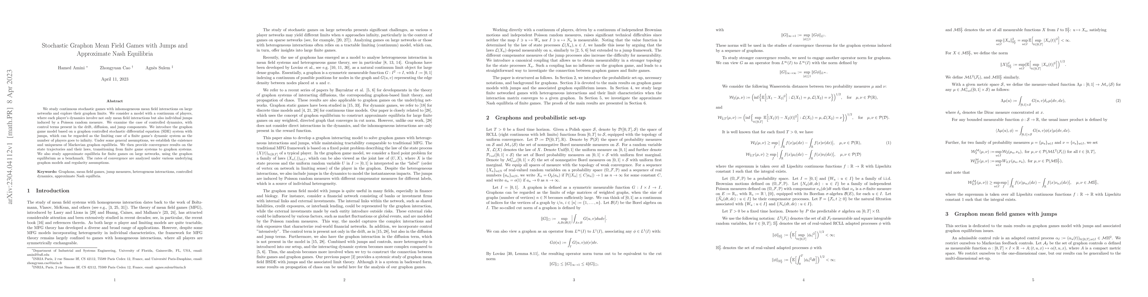 Thumbnail for Stochastic Graphon Mean Field Games with Jumps and Approximate Nash
  Equilibria