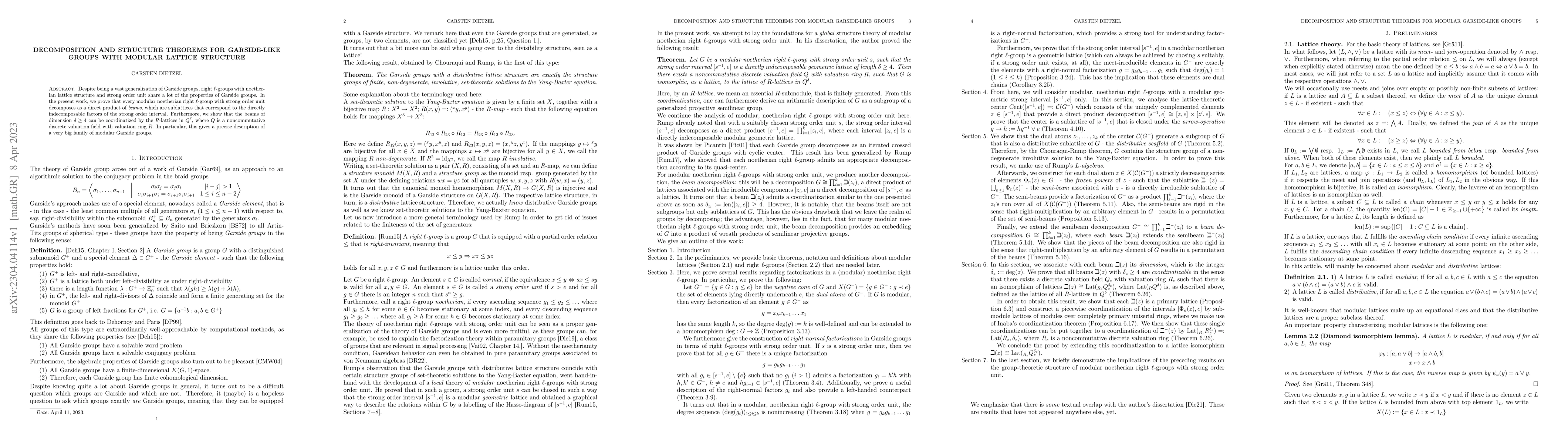 Thumbnail for Decomposition and Structure theorems for Garside-like groups with
  modular lattice structure