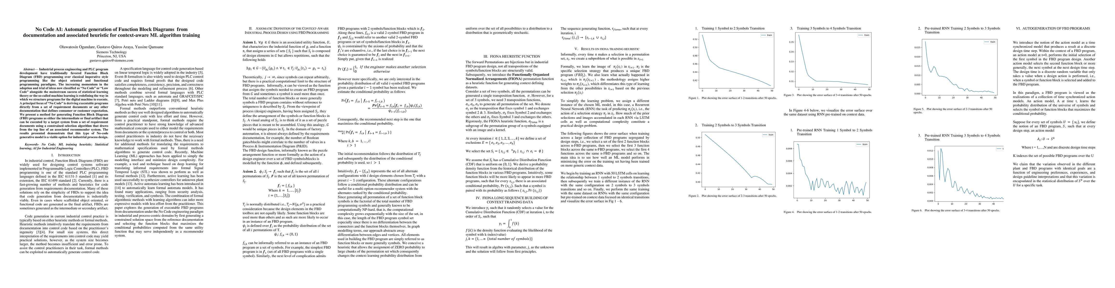 Thumbnail for No Code AI: Automatic generation of Function Block Diagrams from
  documentation and associated heuristic for context-aware ML algorithm
  training