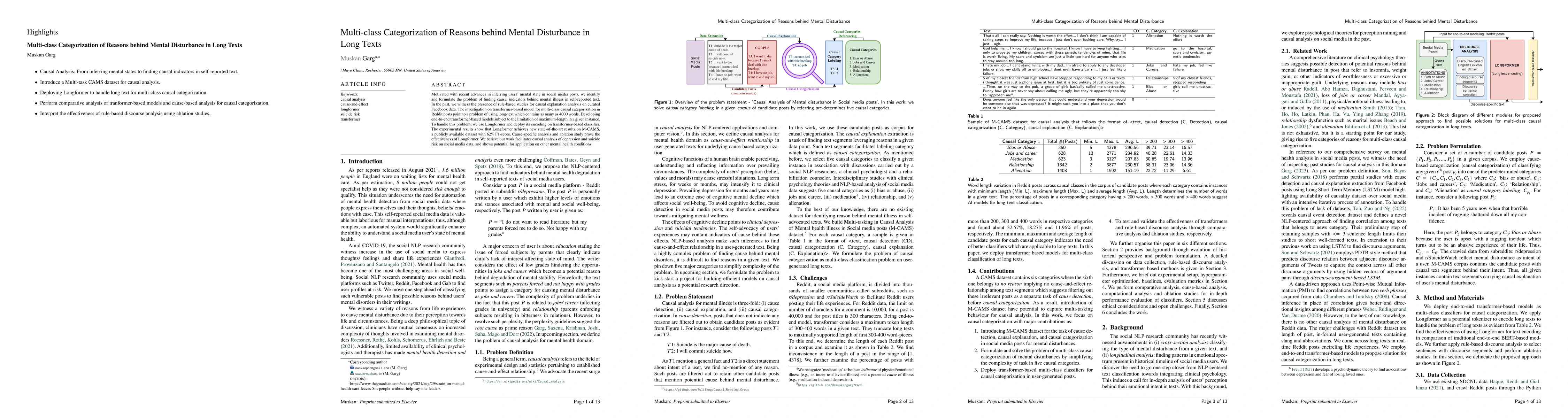 Thumbnail for Multi-class Categorization of Reasons behind Mental Disturbance in Long
  Texts