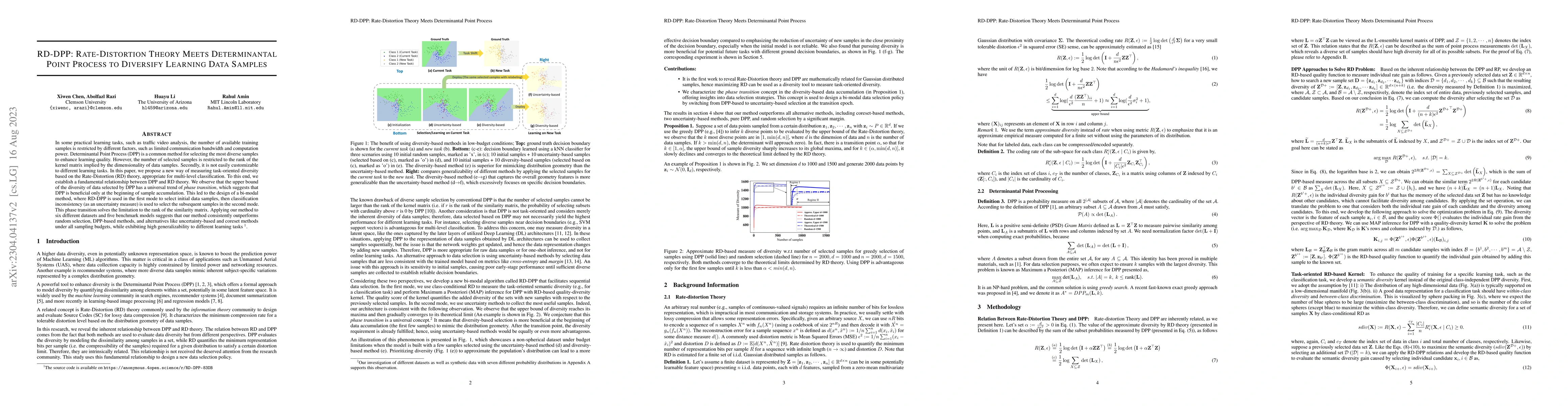 Thumbnail for RD-DPP: Rate-Distortion Theory Meets Determinantal Point Process to
  Diversify Learning Data Samples
