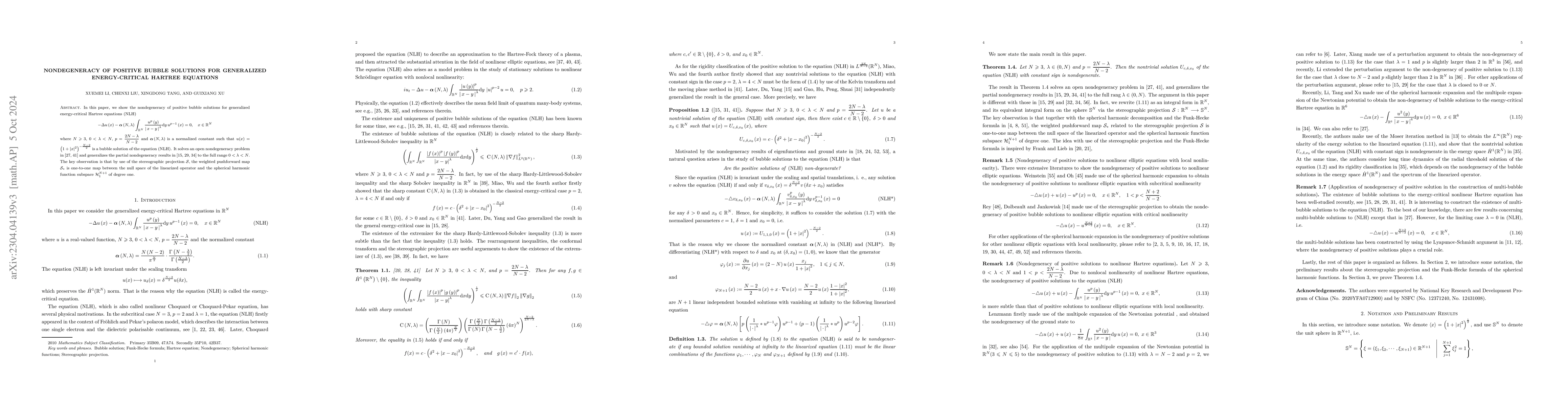 Thumbnail for Nondegeneracy of positive bubble solutions for generalized
  energy-critical Hartree equations