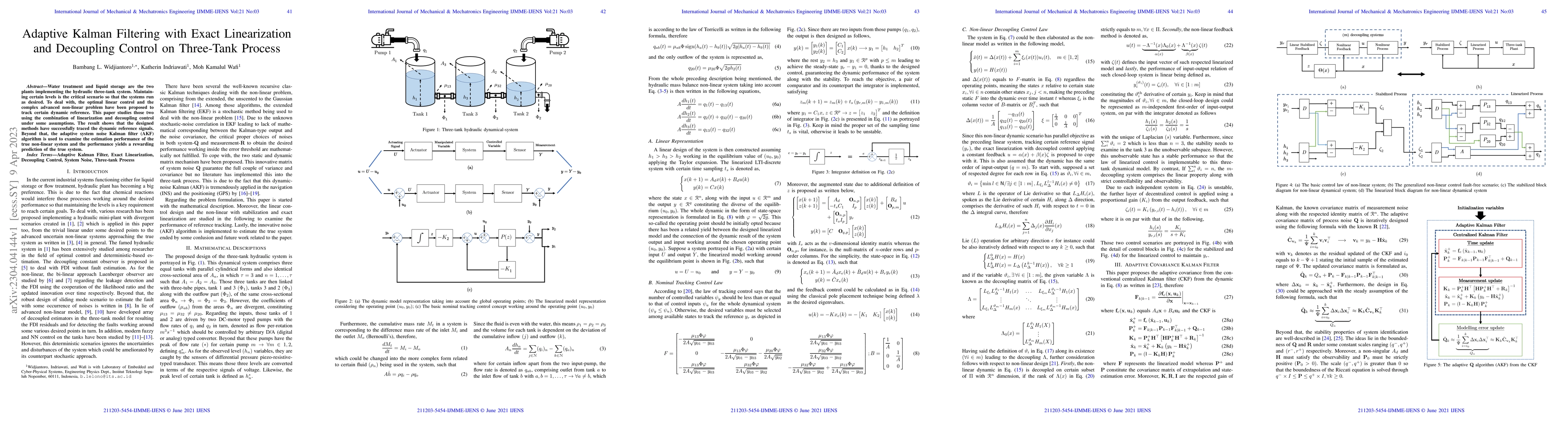Thumbnail for Adaptive Kalman Filtering with Exact Linearization and Decoupling
  Control on Three-Tank Process