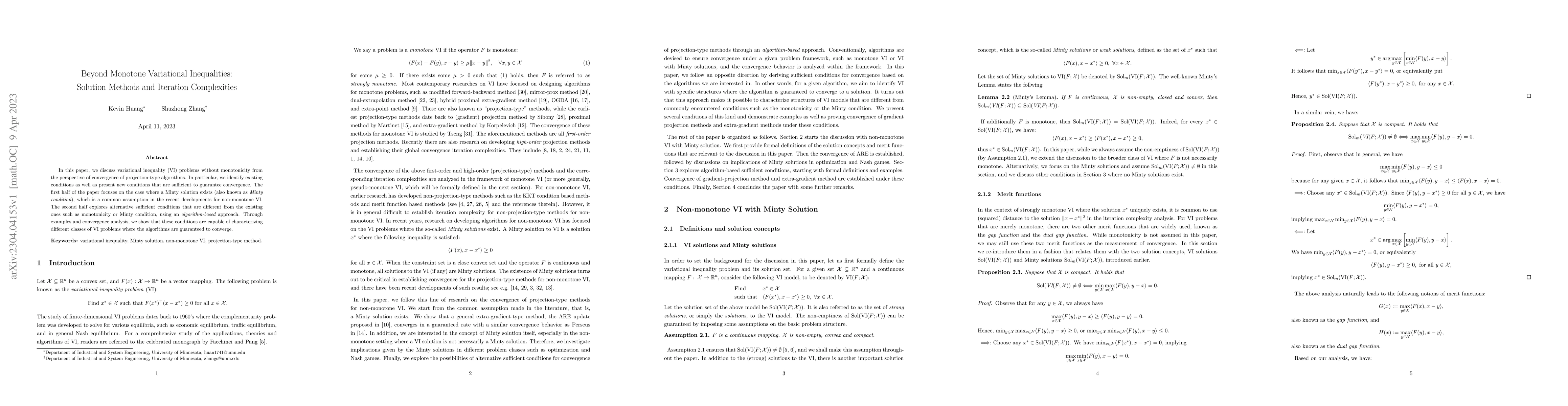 Thumbnail for Beyond Monotone Variational Inequalities: Solution Methods and Iteration
  Complexities