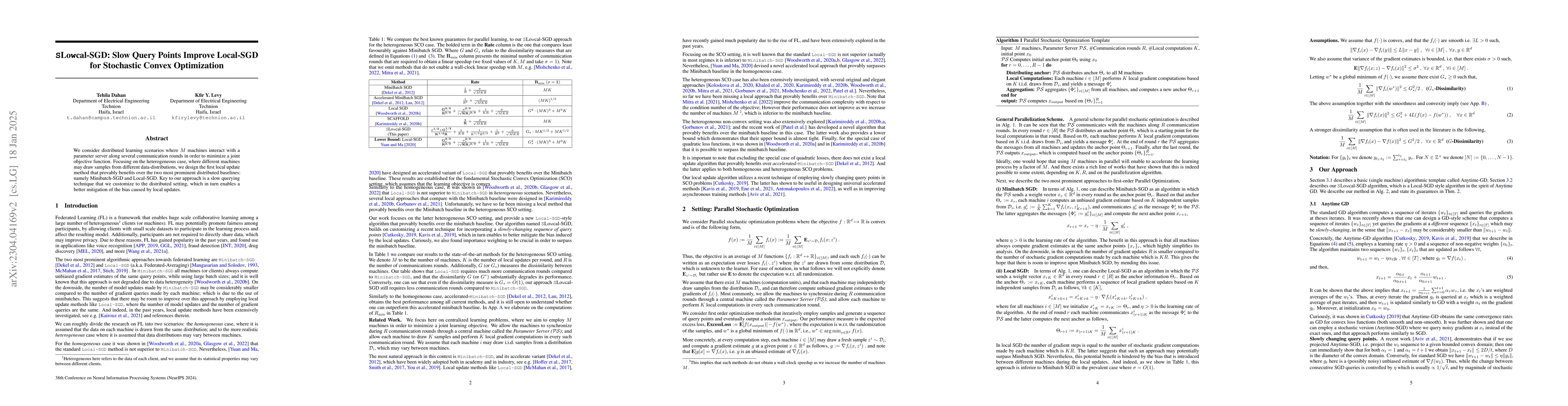 Thumbnail for SLowcal-SGD: Slow Query Points Improve Local-SGD for Stochastic Convex
  Optimization