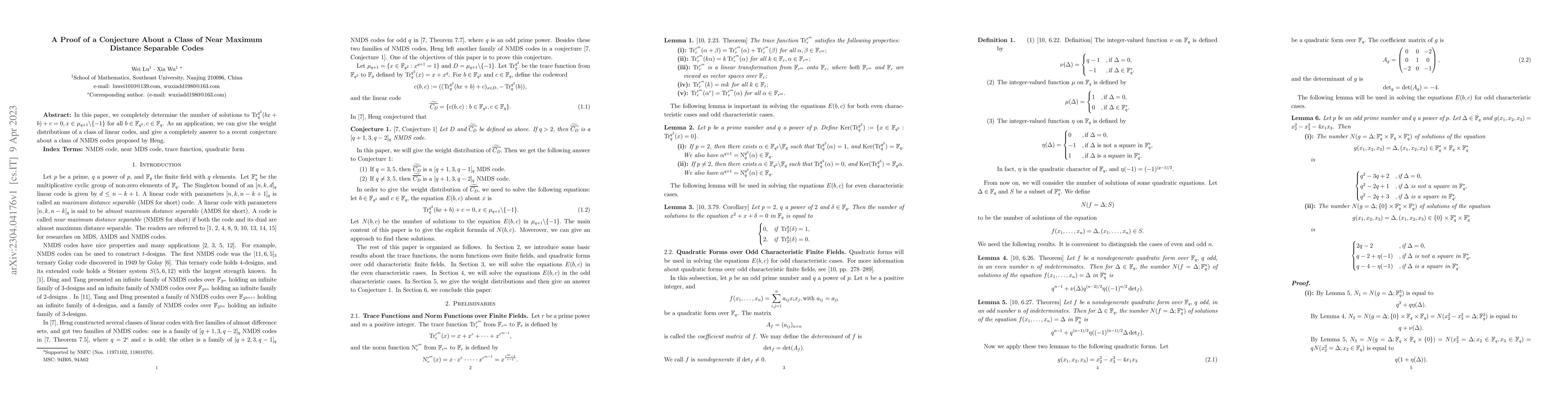 Thumbnail for A Proof of a Conjecture About a Class of Near Maximum Distance Separable
  Codes