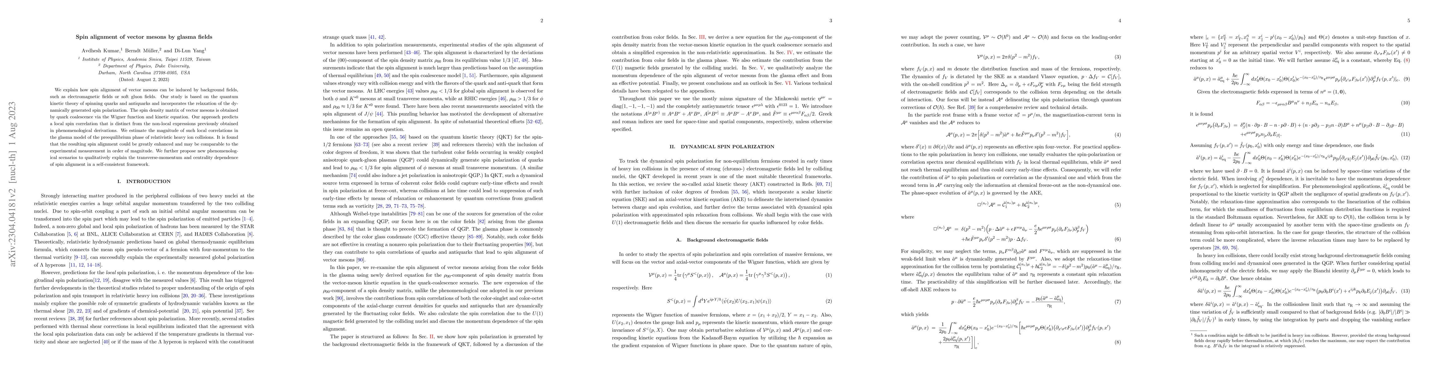 Thumbnail for Spin alignment of vector mesons by glasma fields