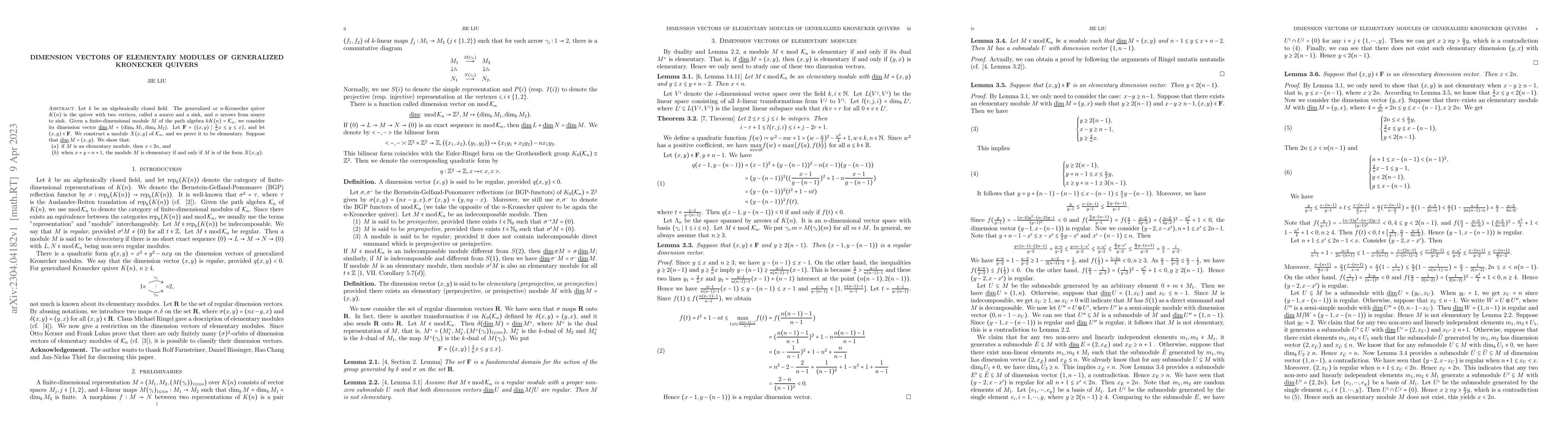 Thumbnail for Dimension vectors of elementary modules of generalized Kronecker quivers