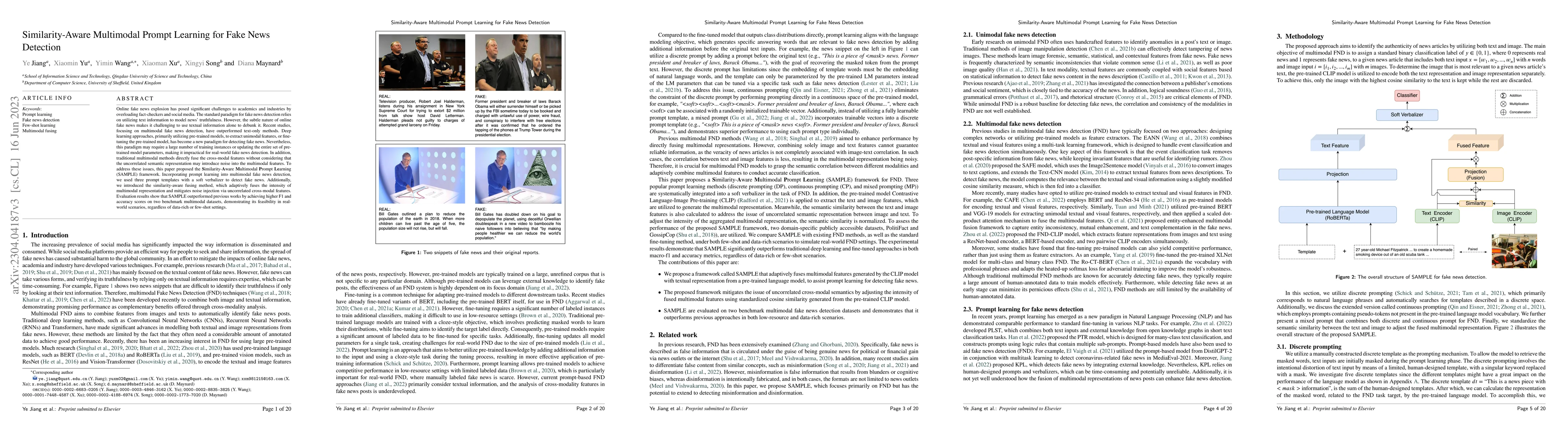 Thumbnail for Similarity-Aware Multimodal Prompt Learning for Fake News Detection