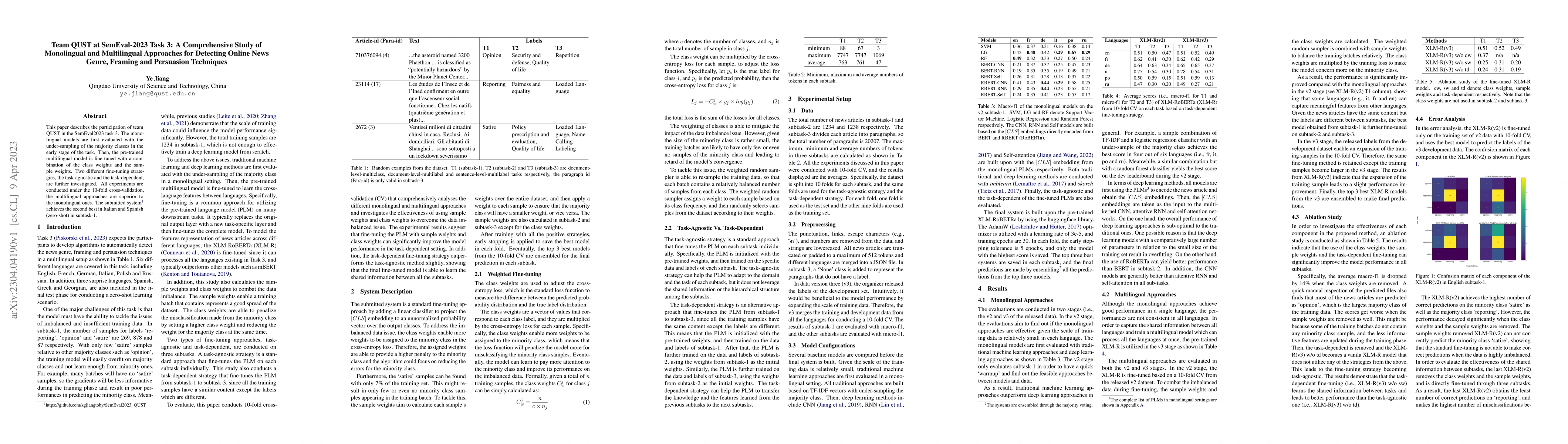 Thumbnail for Team QUST at SemEval-2023 Task 3: A Comprehensive Study of Monolingual
  and Multilingual Approaches for Detecting Online News Genre, Framing and
  Persuasion Techniques