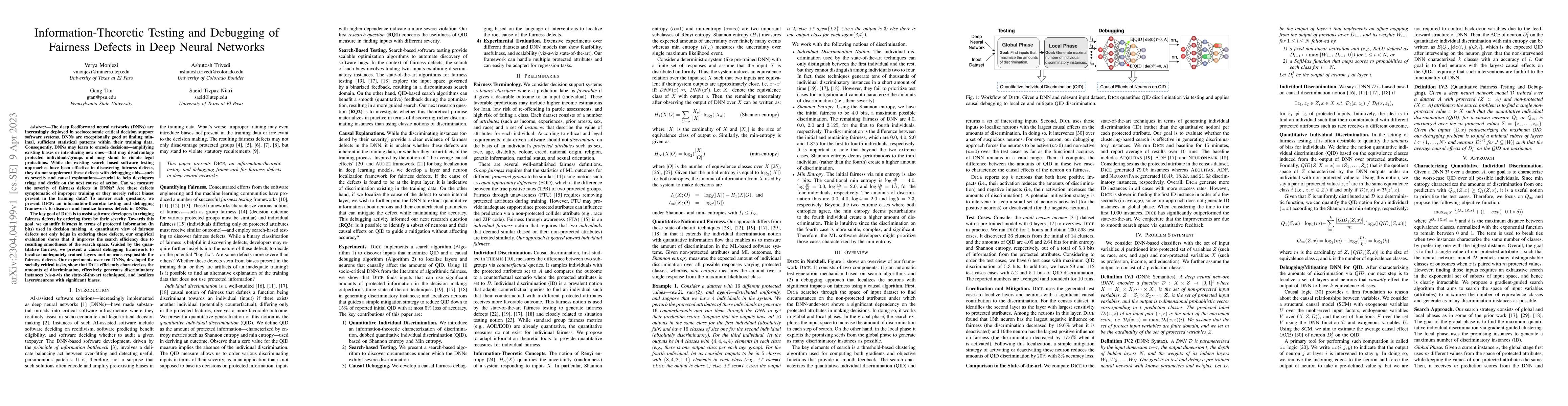Thumbnail for Information-Theoretic Testing and Debugging of Fairness Defects in Deep
  Neural Networks