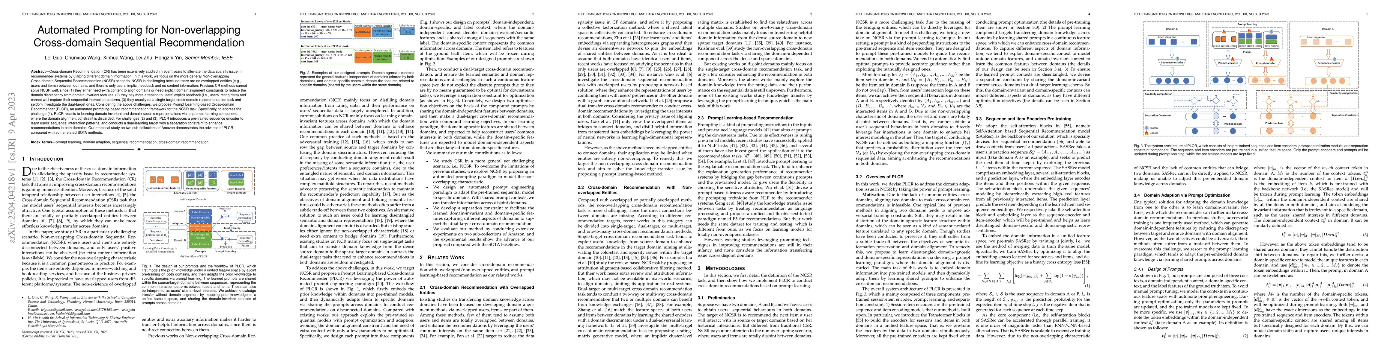 Thumbnail for Automated Prompting for Non-overlapping Cross-domain Sequential
  Recommendation