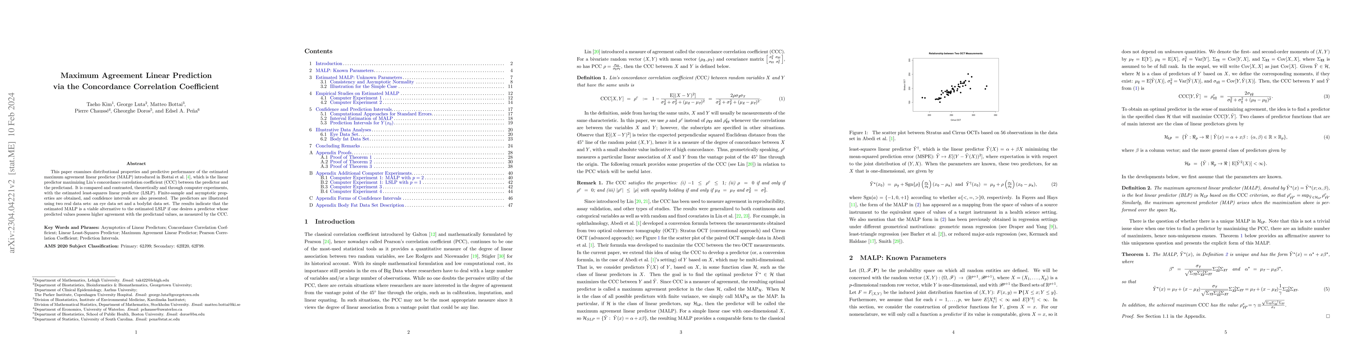 Thumbnail for Maximum Agreement Linear Prediction via the Concordance Correlation
  Coefficient