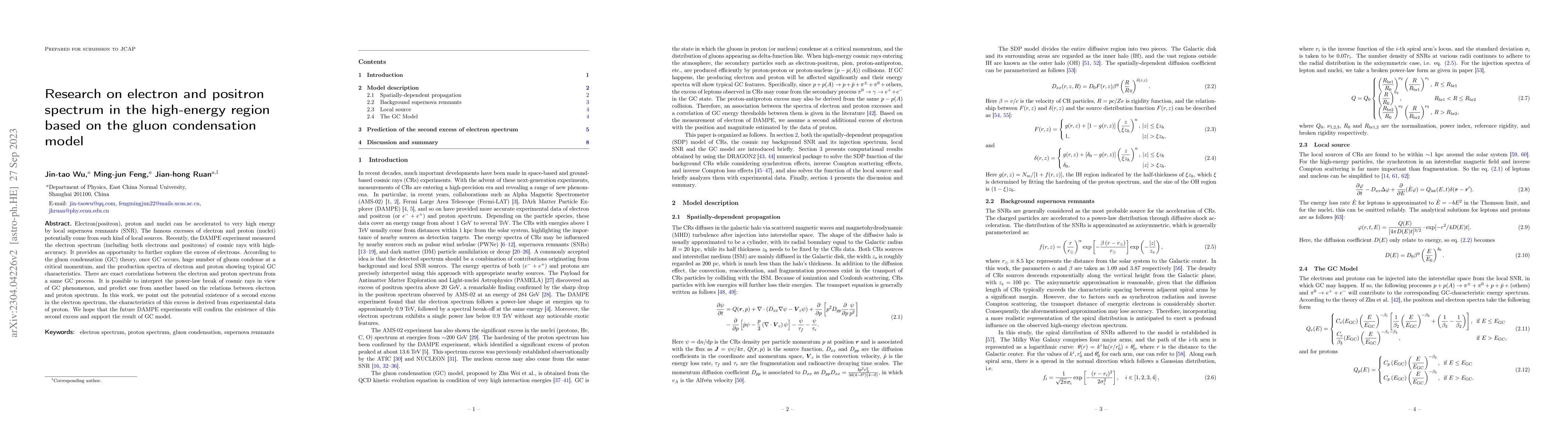 Thumbnail for Research on electron and positron spectrum in the high-energy region
  based on the gluon condensation model
