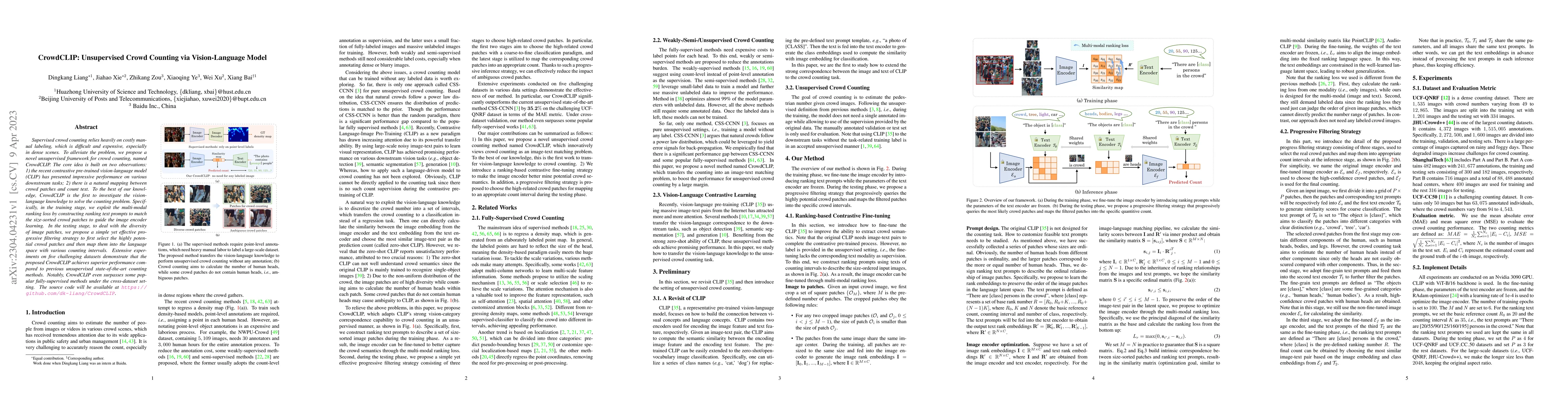 Thumbnail for CrowdCLIP: Unsupervised Crowd Counting via Vision-Language Model