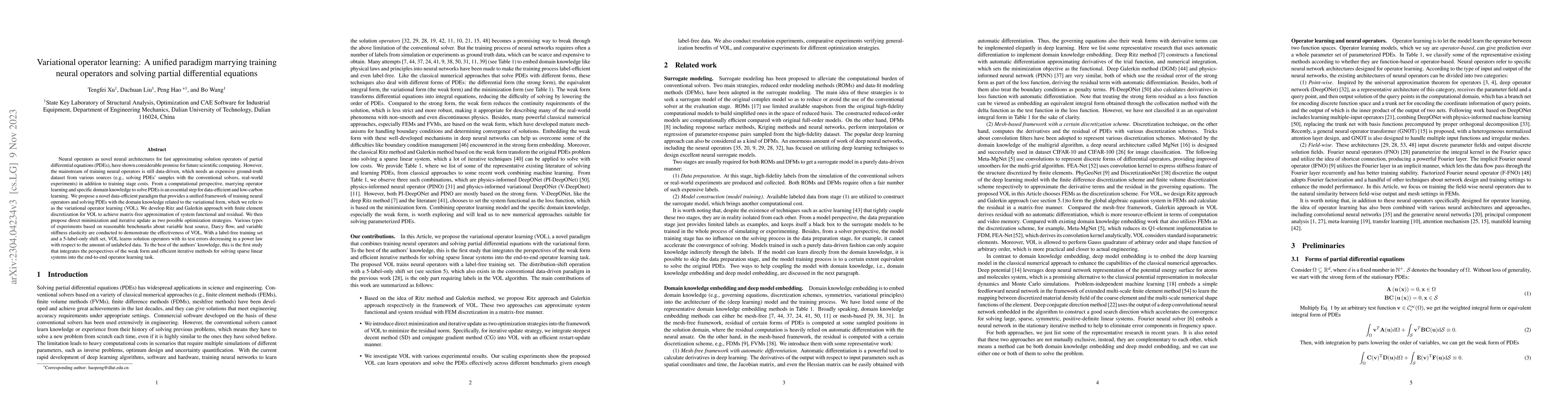 Thumbnail for Variational operator learning: A unified paradigm marrying training
  neural operators and solving partial differential equations