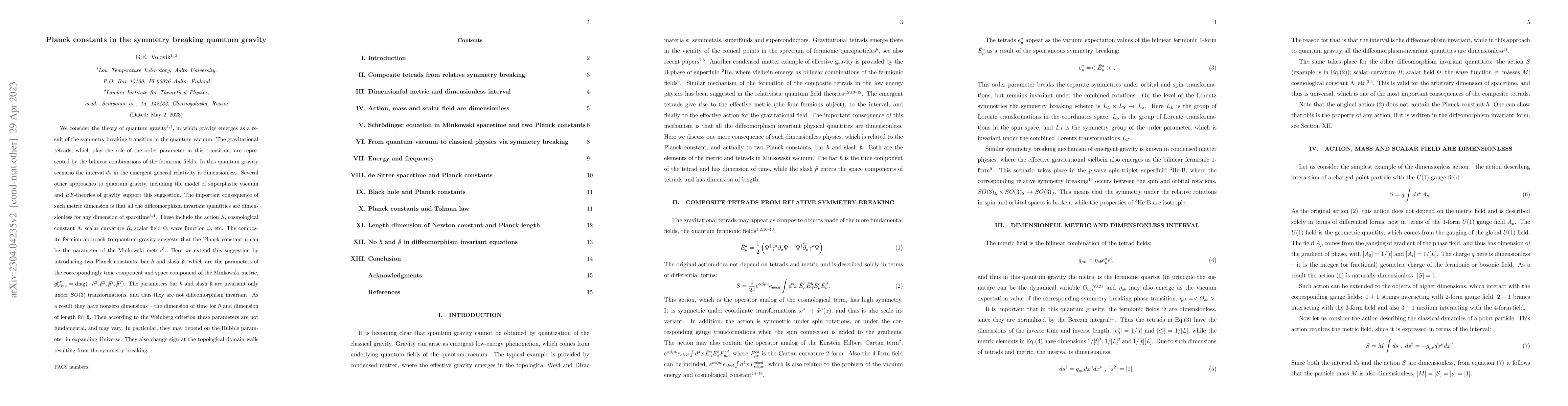 Thumbnail for Planck constants in the symmetry breaking quantum gravity