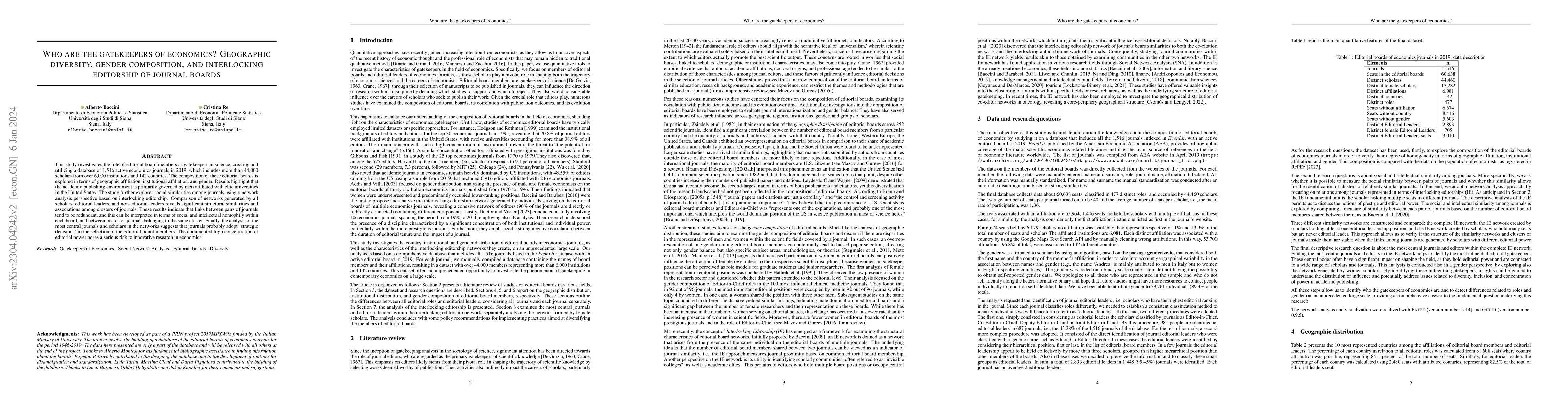 Thumbnail for Who are the gatekeepers of economics? Geographic diversity, gender
  composition, and interlocking editorship of journal boards